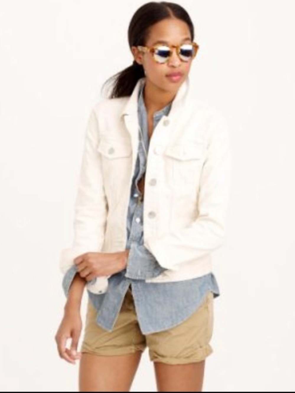 J. Crew Denim Jean Jacket Ecru Off White L Classic women’s silhouette